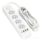 Extension cord CONNECTO 4 sockets+USB/3m/Zu+W/1,5mm white Kobi Design