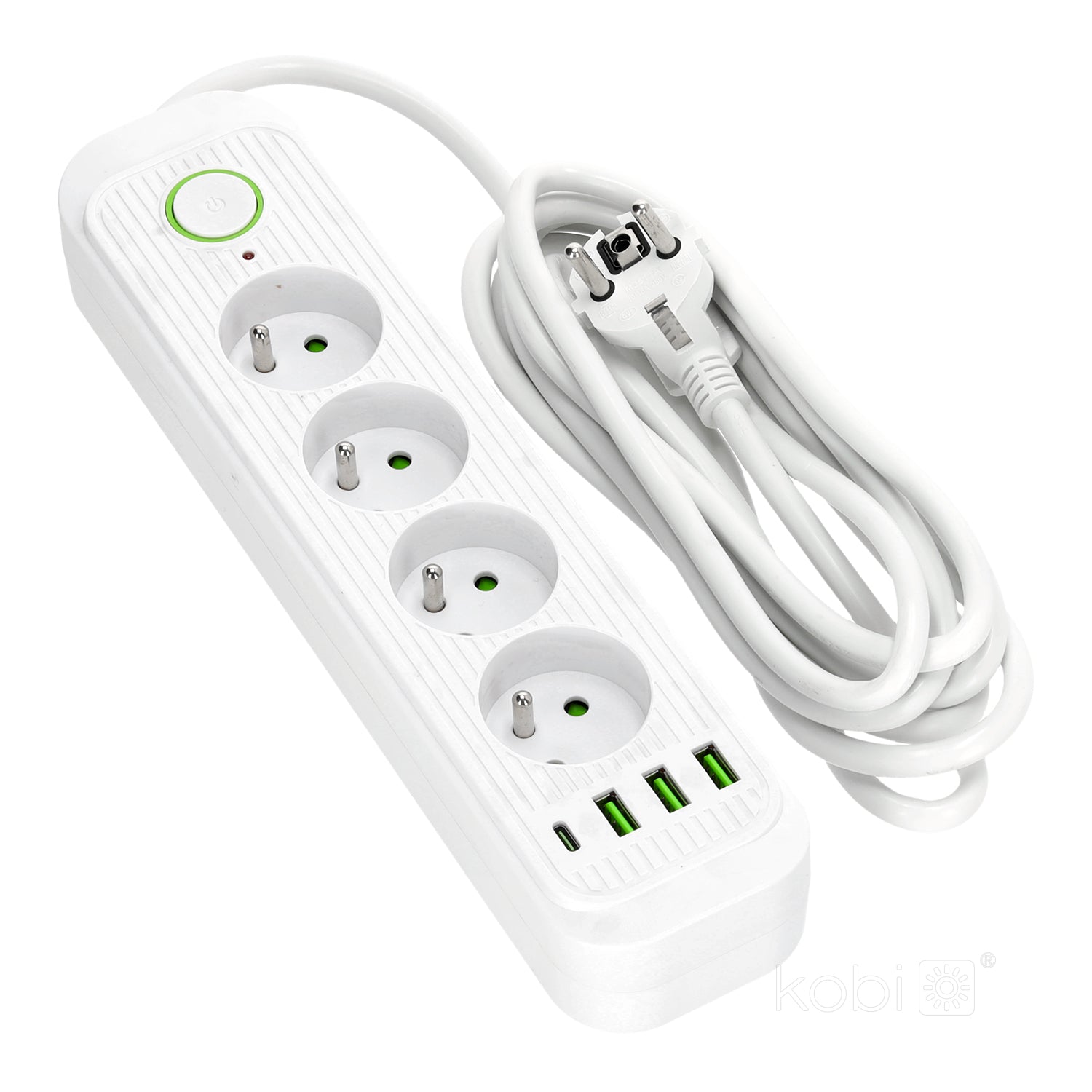 Extension cord CONNECTO 4 sockets+USB/3m/Zu+W/1,5mm white Kobi Design