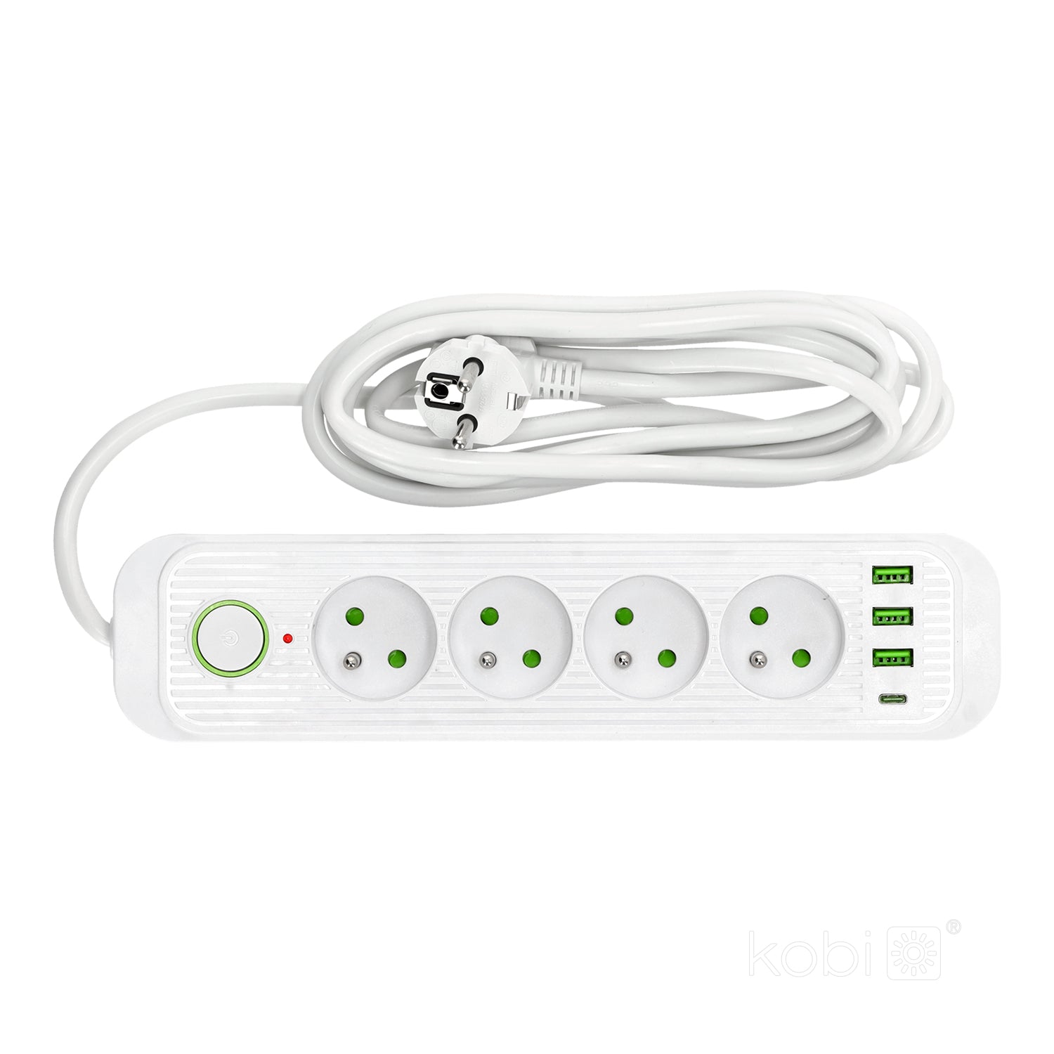 Extension cord CONNECTO 4 sockets+USB/3m/Zu+W/1,5mm white Kobi Design