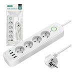 Extension cord CONNECTO 4 sockets+USB/3m/Zu+W/1,5mm white Kobi Design