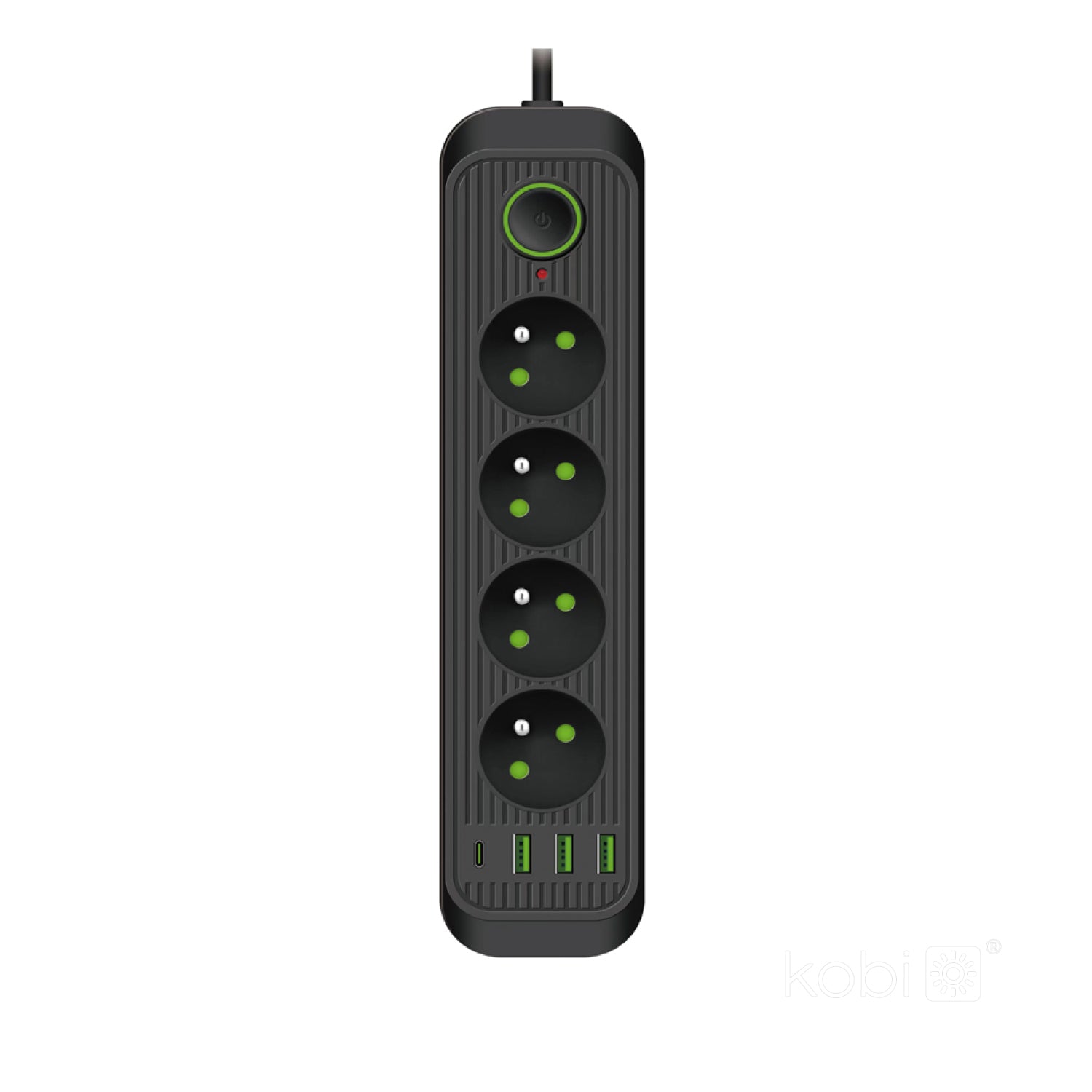 Extension cord CONNECTO 4 sockets+USB/3m/Zu+W/1,5mm black Kobi Design