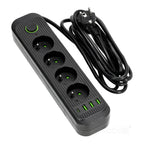 Extension cord CONNECTO 4 sockets+USB/3m/Zu+W/1,5mm black Kobi Design