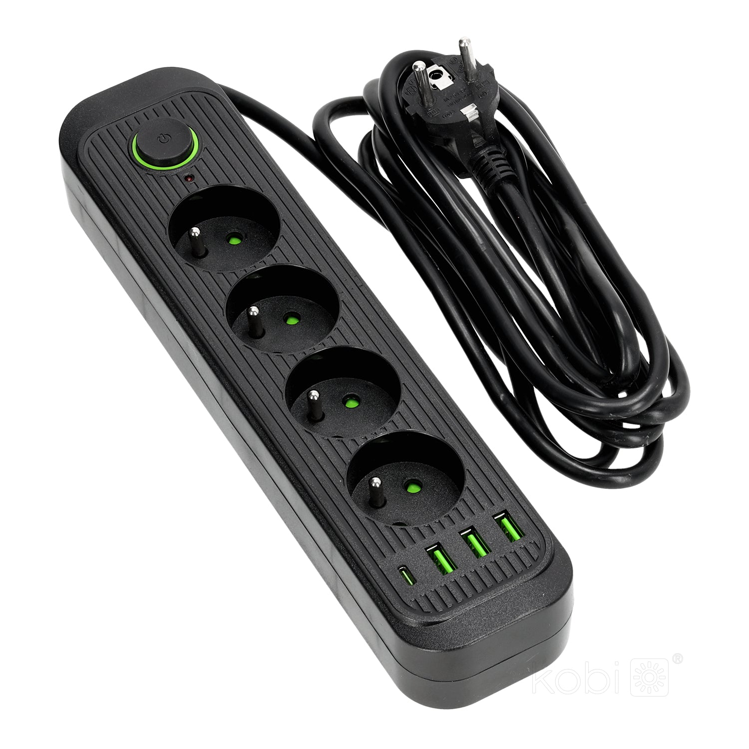 Extension cord CONNECTO 4 sockets+USB/3m/Zu+W/1,5mm black Kobi Design