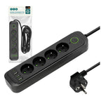 Extension cord CONNECTO 4 sockets+USB/3m/Zu+W/1,5mm black Kobi Design
