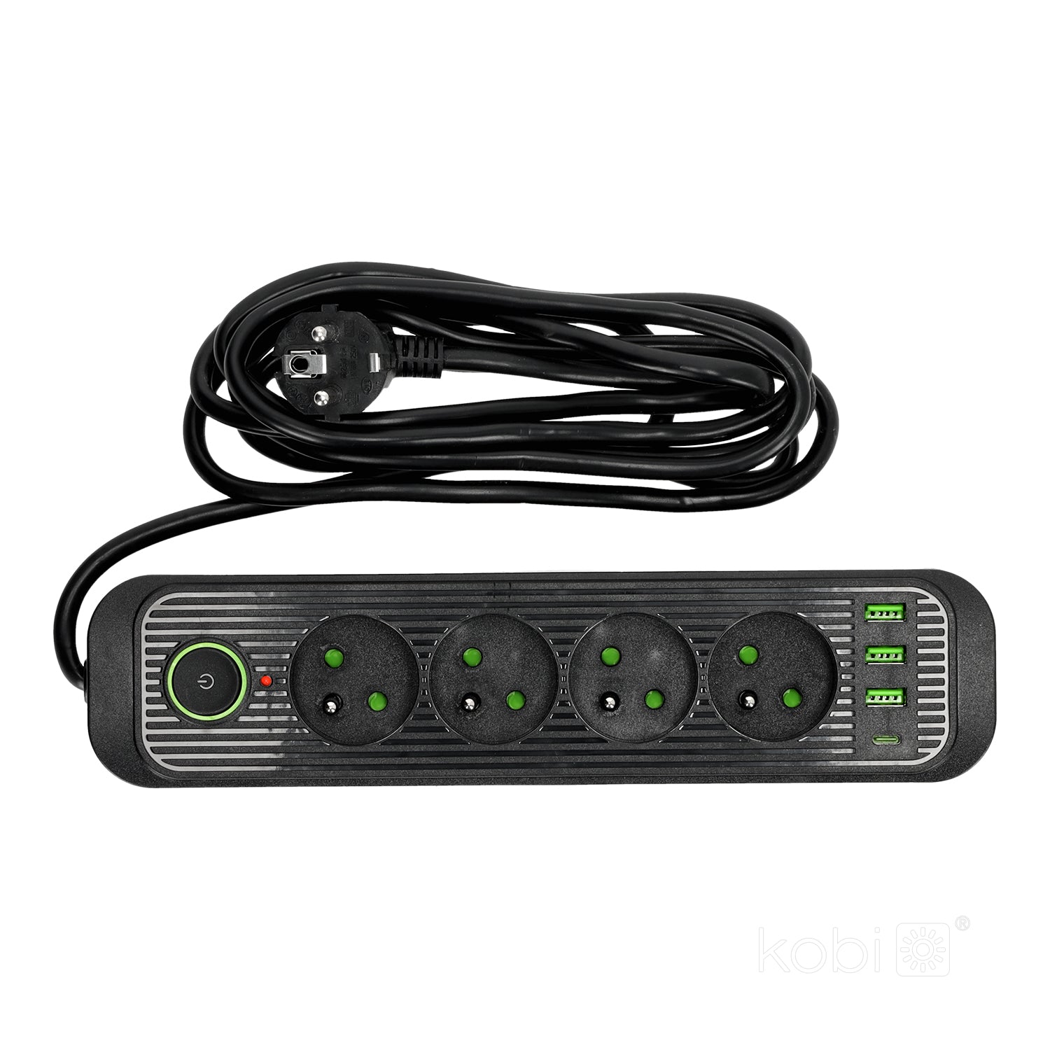 Extension cord CONNECTO 4 sockets+USB/3m/Zu+W/1,5mm black Kobi Design