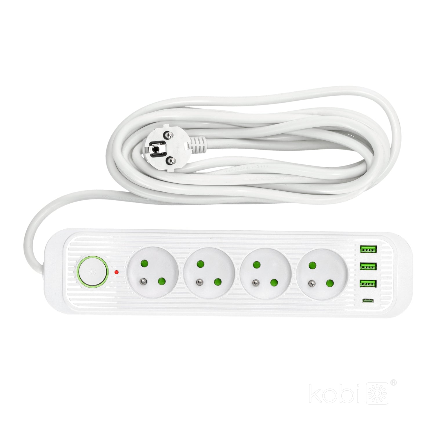 Extension cord CONNECTO 4 sockets+USB/5m/Zu+W/1,5mm white Kobi Design