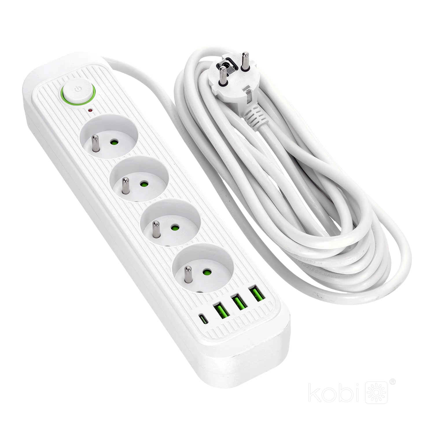 Extension cord CONNECTO 4 sockets+USB/5m/Zu+W/1,5mm white Kobi Design