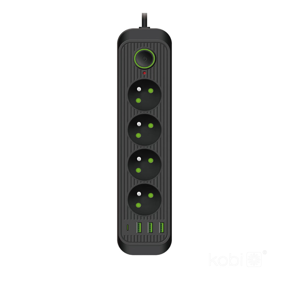 Extension cord CONNECTO 4 sockets+USB/5m/Zu+W/1,5mm black Kobi Design