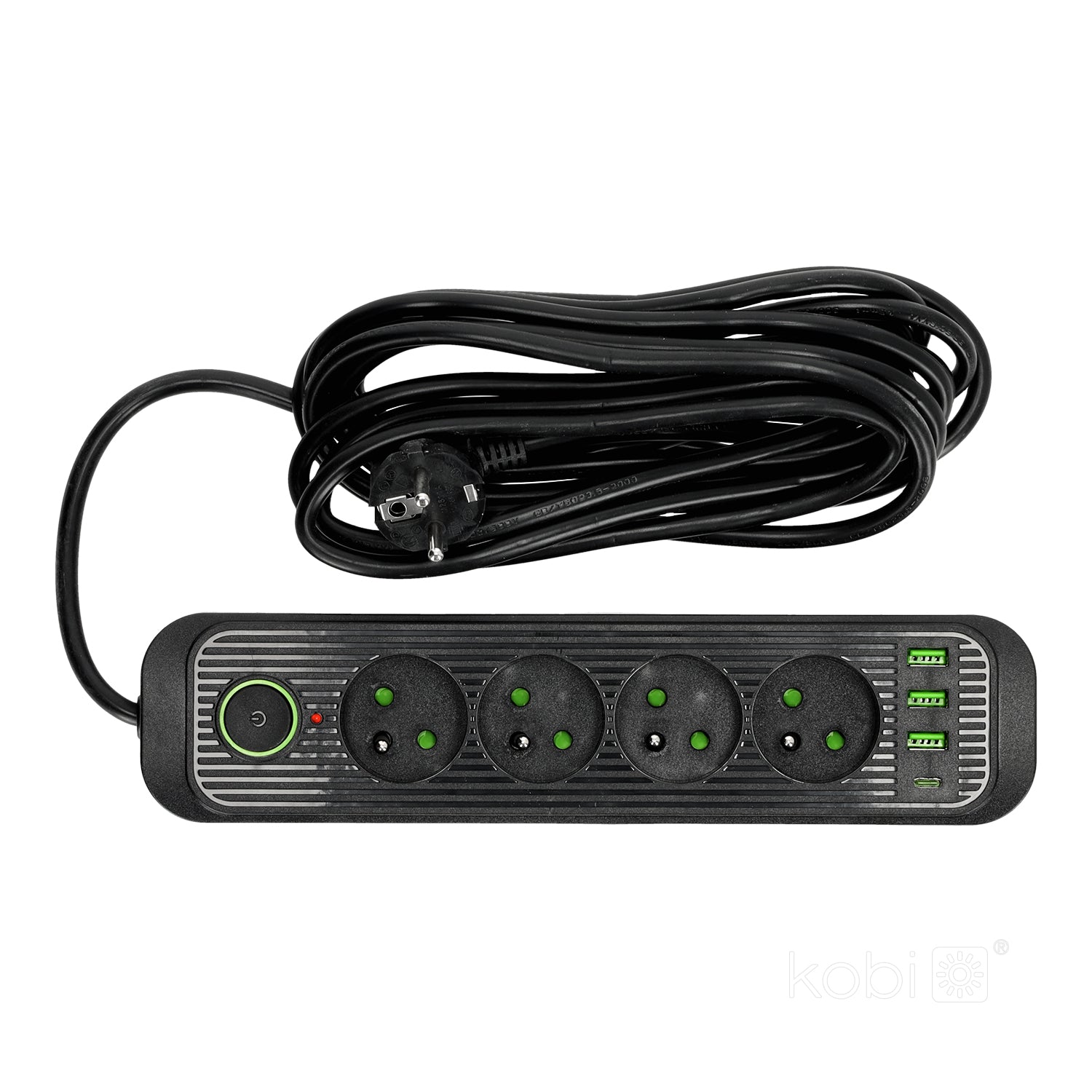 Extension cord CONNECTO 4 sockets+USB/5m/Zu+W/1,5mm black Kobi Design