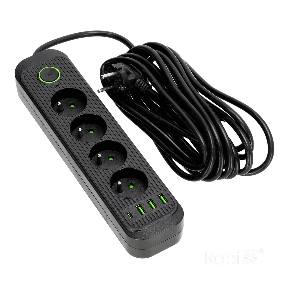 Extension cord CONNECTO 4 sockets+USB/5m/Zu+W/1,5mm black Kobi Design