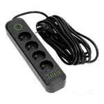 Extension cord CONNECTO 4 sockets+USB/5m/Zu+W/1,5mm black Kobi Design
