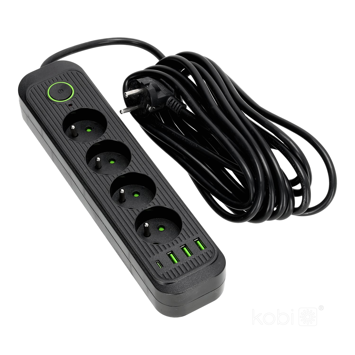 Extension cord CONNECTO 4 sockets+USB/5m/Zu+W/1,5mm black Kobi Design