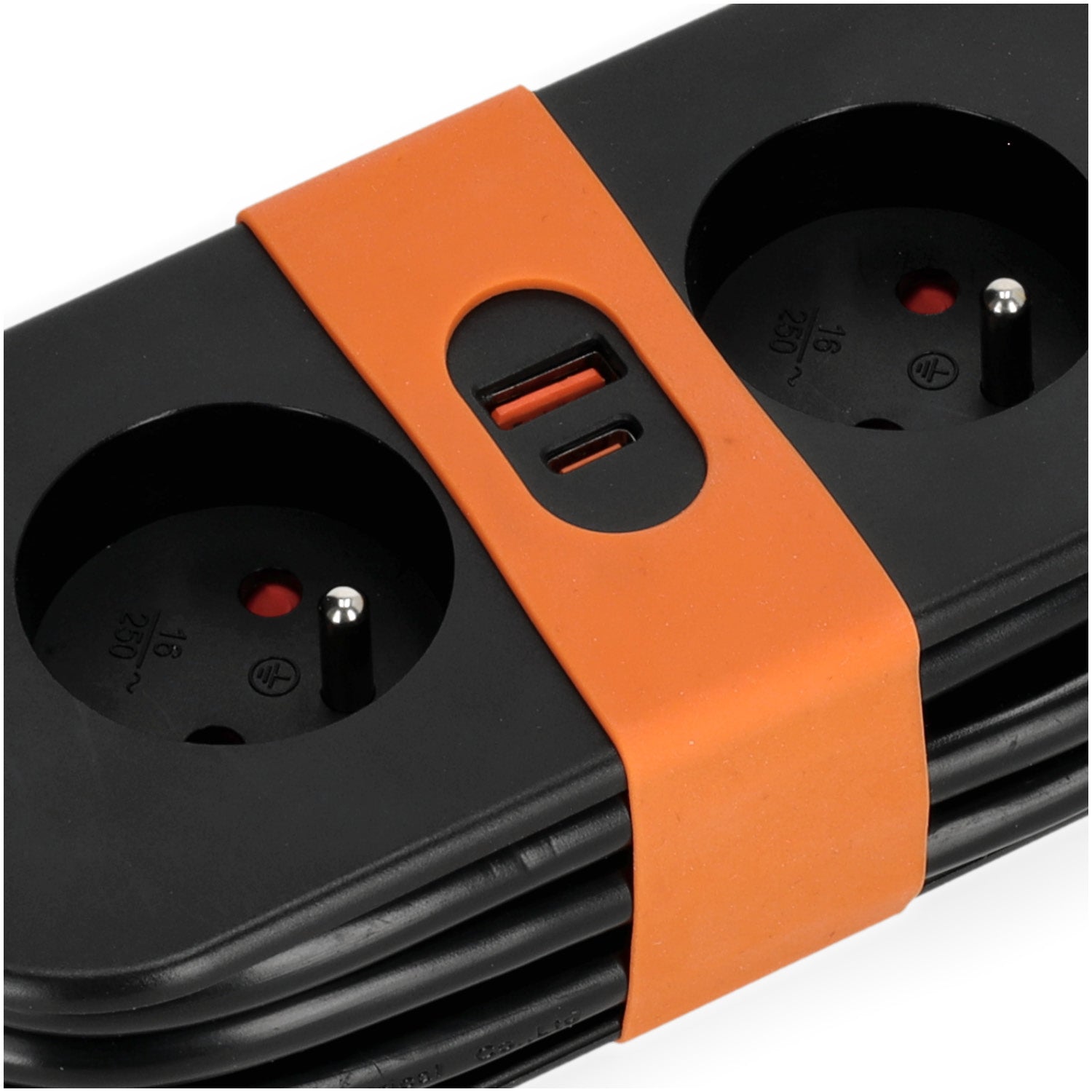 Extension cord FLOWFLEXER ORANGE B 2 sockets+USB/1,4m/Zu/1,5mm black Kobi Design