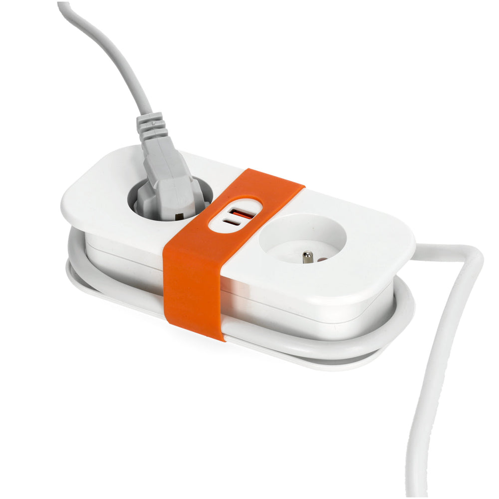 Extension cord FLOWFLEXER ORANGE W 2 sockets+USB/1,4m/Zu/1,5mm white Kobi Design