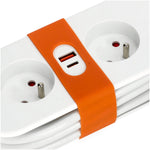 Extension cord FLOWFLEXER ORANGE W 2 sockets+USB/1,4m/Zu/1,5mm white Kobi Design