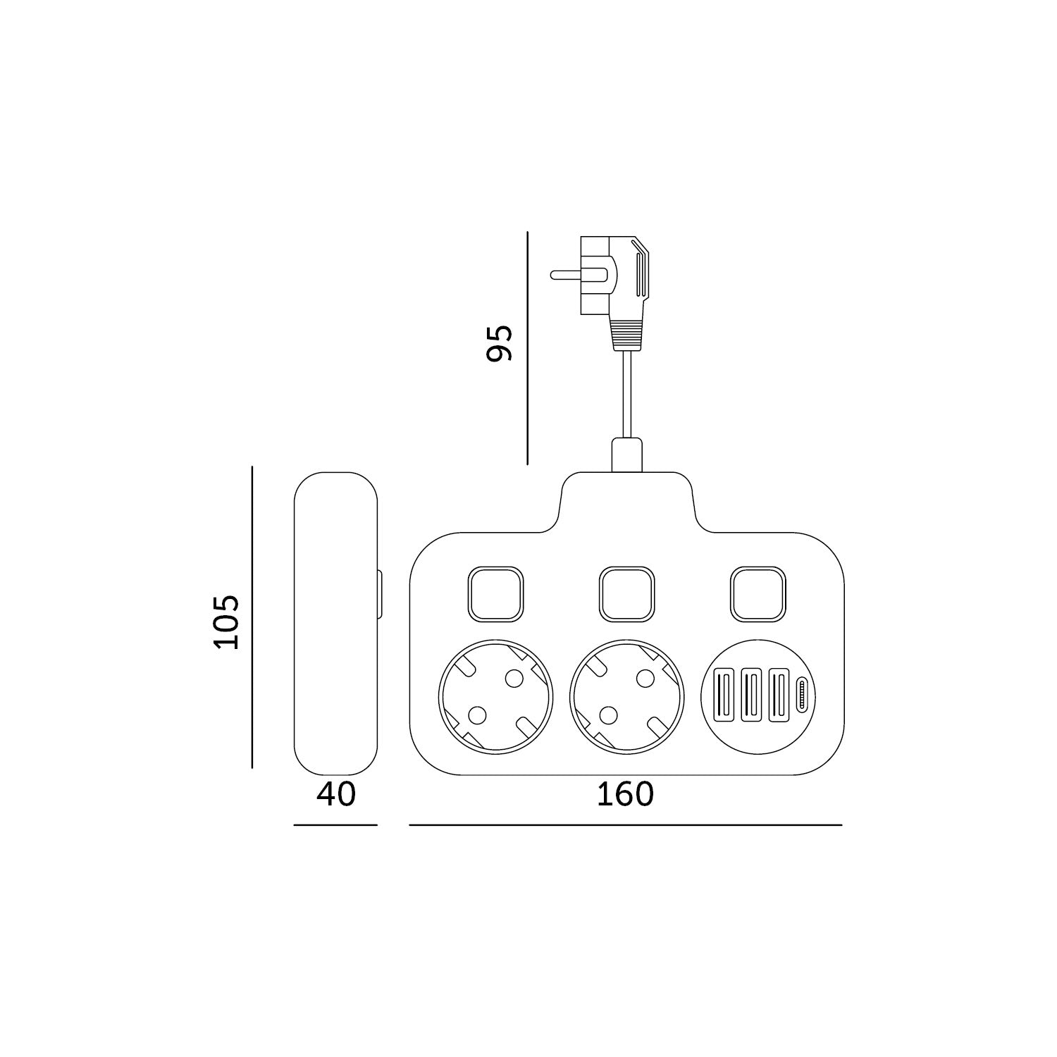 Extension cord KOBI LINEA PRO FL 2 sockets+3USB/1USB-C/0,2m white Kobi