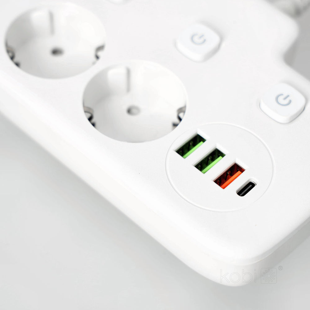 Extension cord KOBI LINEA PRO FL 2 sockets+3USB/1USB-C/0,2m white Kobi
