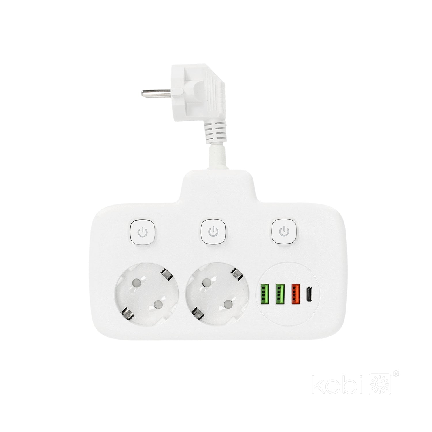 Extension cord KOBI LINEA PRO FL 2 sockets+3USB/1USB-C/0,2m white Kobi