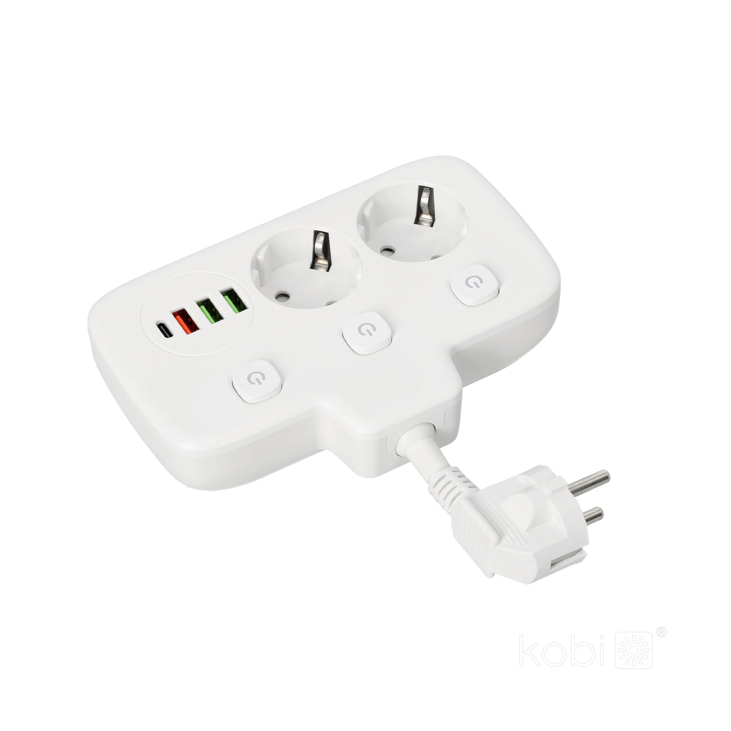 Extension cord KOBI LINEA PRO FL 2 sockets+3USB/1USB-C/0,2m white Kobi