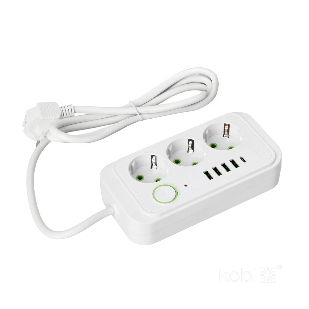 Extension cord KOBI LINEA PRO 3 sockets+4USB/1USB-C/1,5m/Zu+W white Kobi