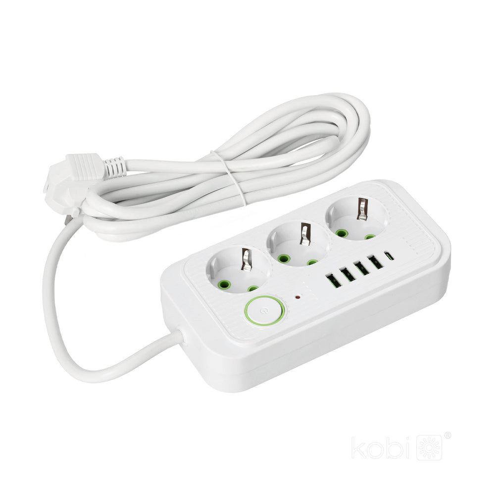 Extension cord KOBI LINEA PRO 3 sockets+4USB/1USB-C/3m/Zu+W white Kobi