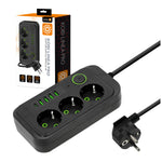 Extension cord KOBI LINEA PRO 3 sockets+4USB/1USB-C/3m/Zu+W black Kobi