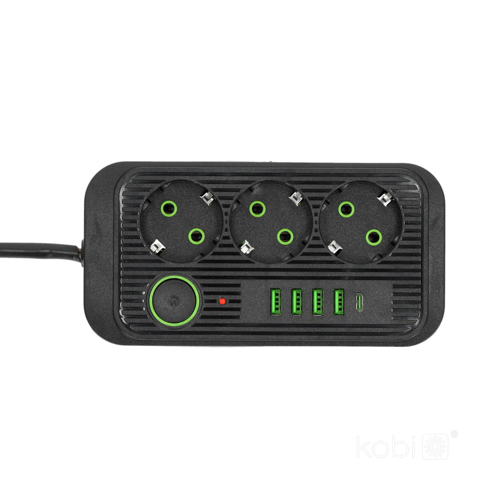 Extension cord KOBI LINEA PRO 3 sockets+4USB/1USB-C/3m/Zu+W black Kobi