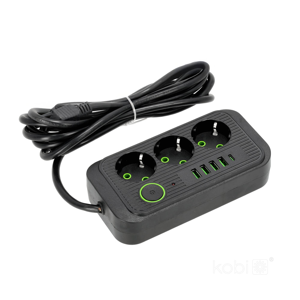 Extension cord KOBI LINEA PRO 3 sockets+4USB/1USB-C/3m/Zu+W black Kobi