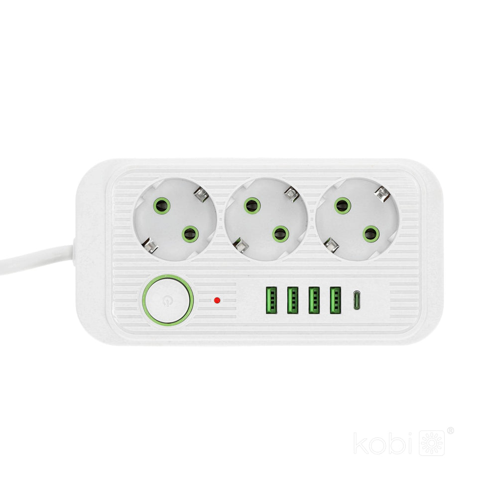 Extension cord KOBI LINEA PRO 3 sockets+4USB/1USB-C/5m/Zu+W white Kobi