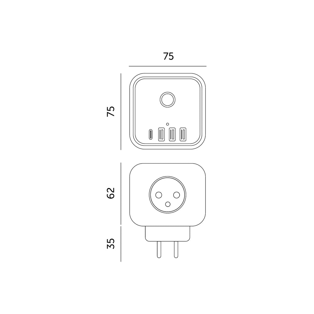 Extension cord KOBI LINEA PRO CUBE 3 sockets+3USB/1USB-C/Zu+W white Kobi