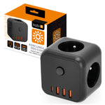 Extension cord KOBI LINEA PRO CUBE 3 sockets+3USB/1USB-C/Zu+W black Kobi