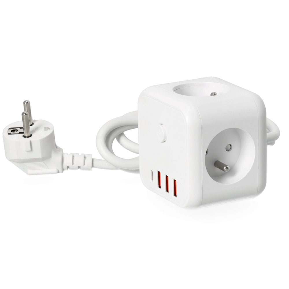 Extension cord KOBI LINEA PRO CUBE C 3 sockets+3USB/1USB-C/1,5m/Zu+W white Kobi