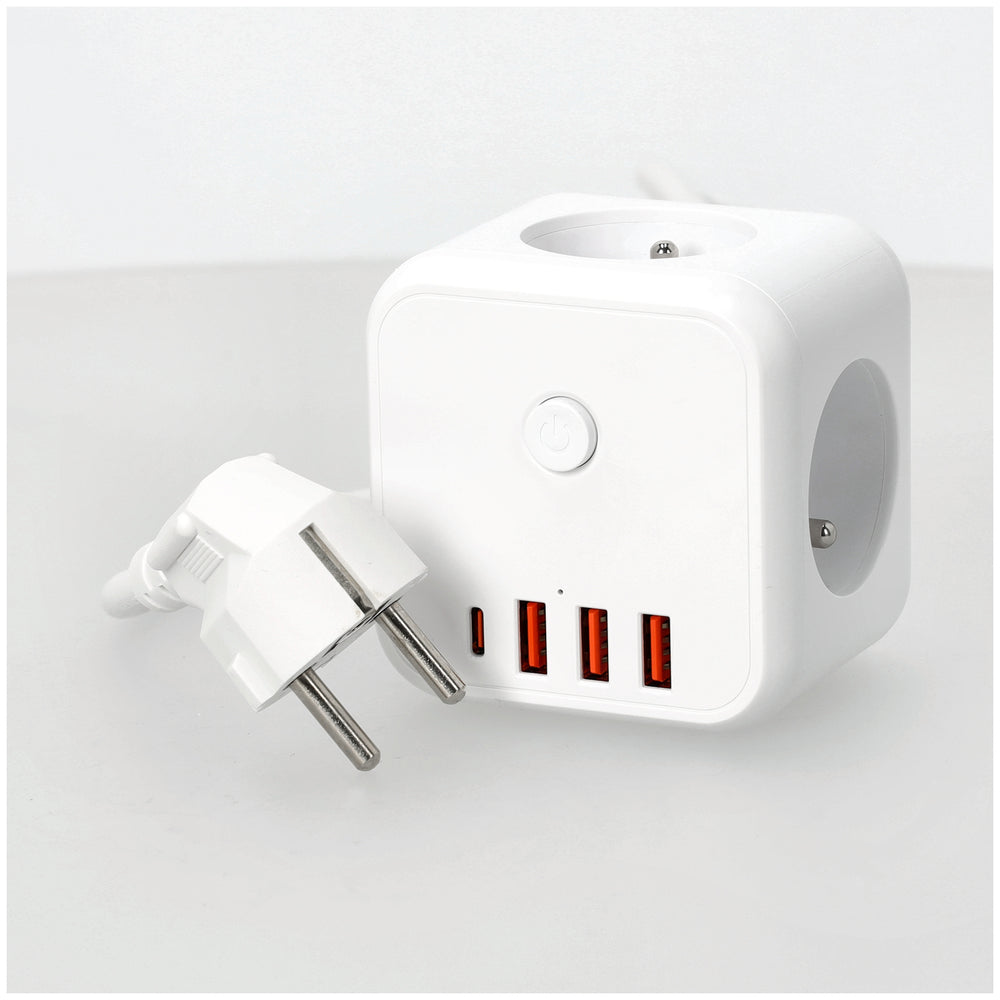 Extension cord KOBI LINEA PRO CUBE C 3 sockets+3USB/1USB-C/1,5m/Zu+W white Kobi