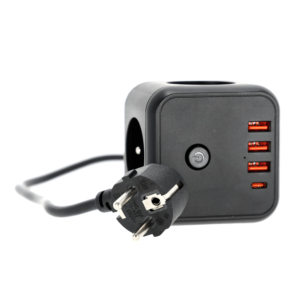 Extension cord KOBI LINEA PRO CUBE C 3 sockets+3USB/1USB-C/1,5m/Zu+W black Kobi