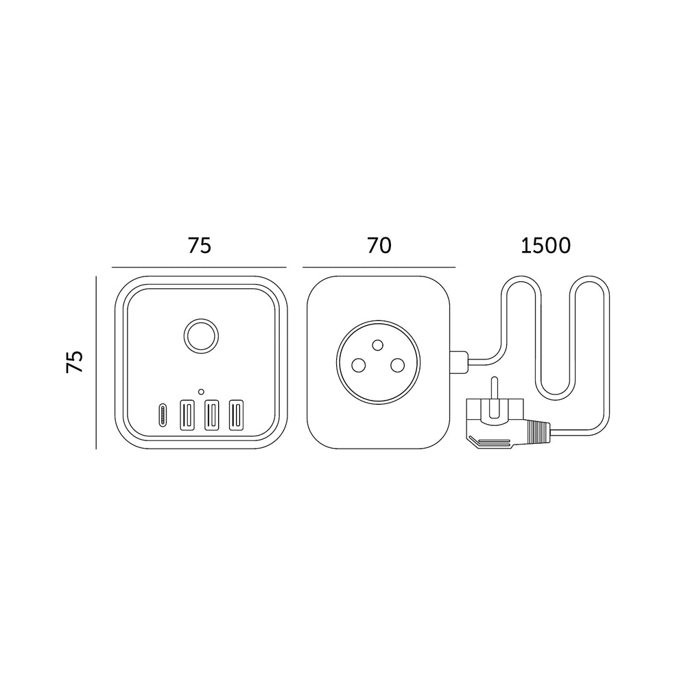 Extension cord KOBI LINEA PRO CUBE C 3 sockets+3USB/1USB-C/1,5m/Zu+W black Kobi