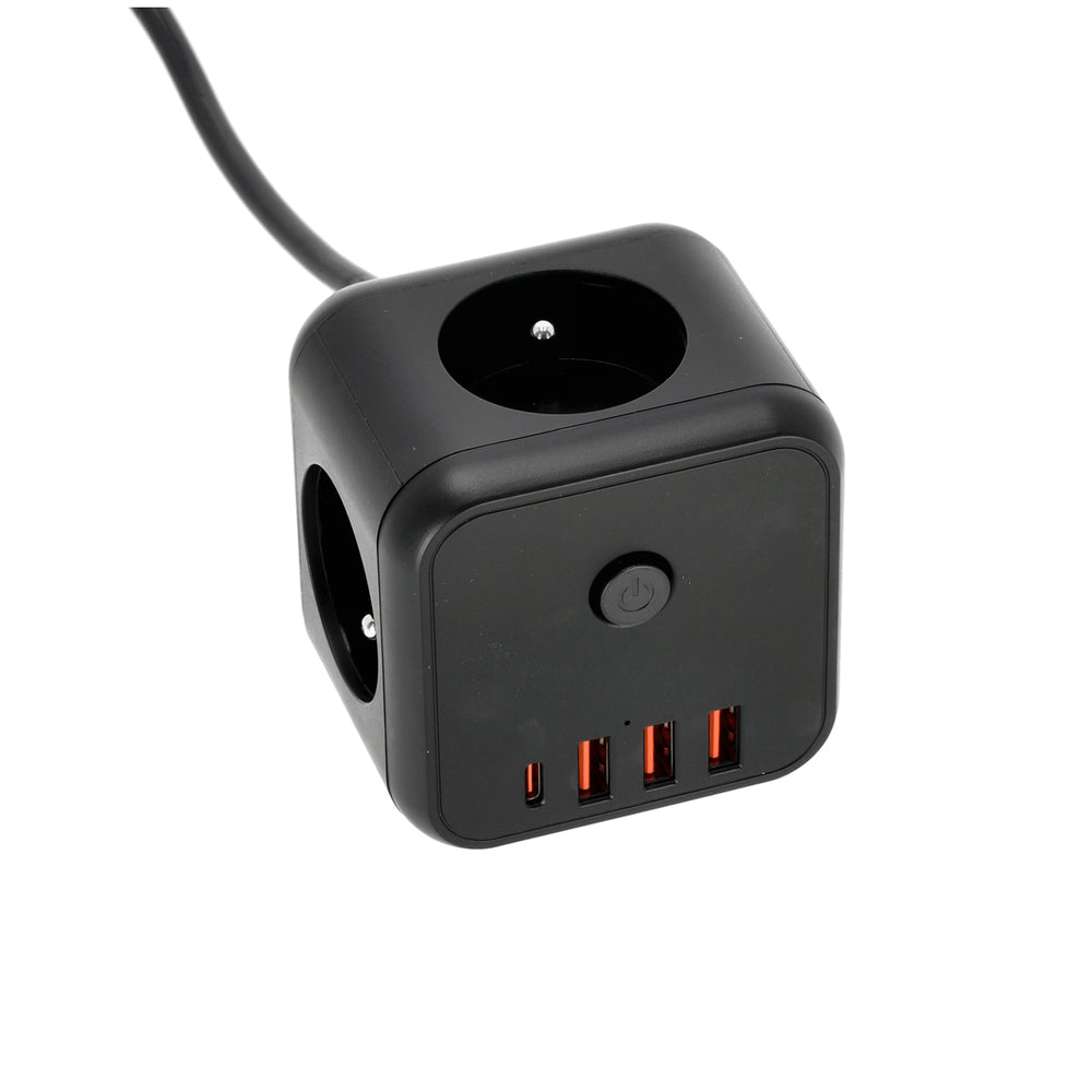 Extension cord KOBI LINEA PRO CUBE C 3 sockets+3USB/1USB-C/1,5m/Zu+W black Kobi