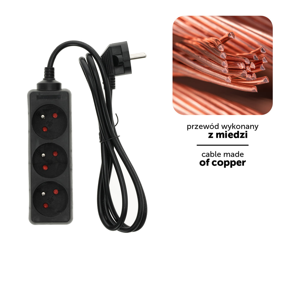 Extension cord LINEA 3gn/1,5m/Zu black Kobi