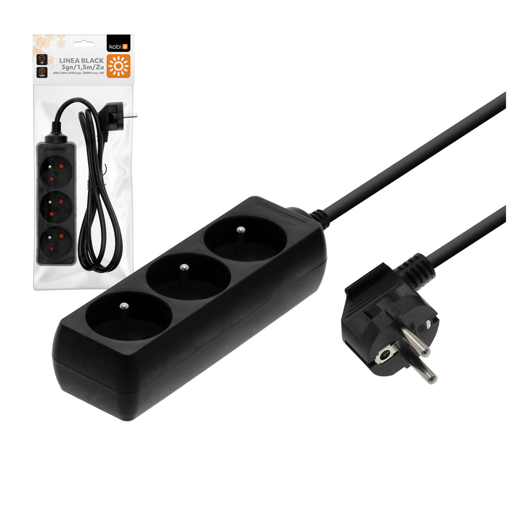 Extension cord LINEA 3gn/1,5m/Zu black Kobi