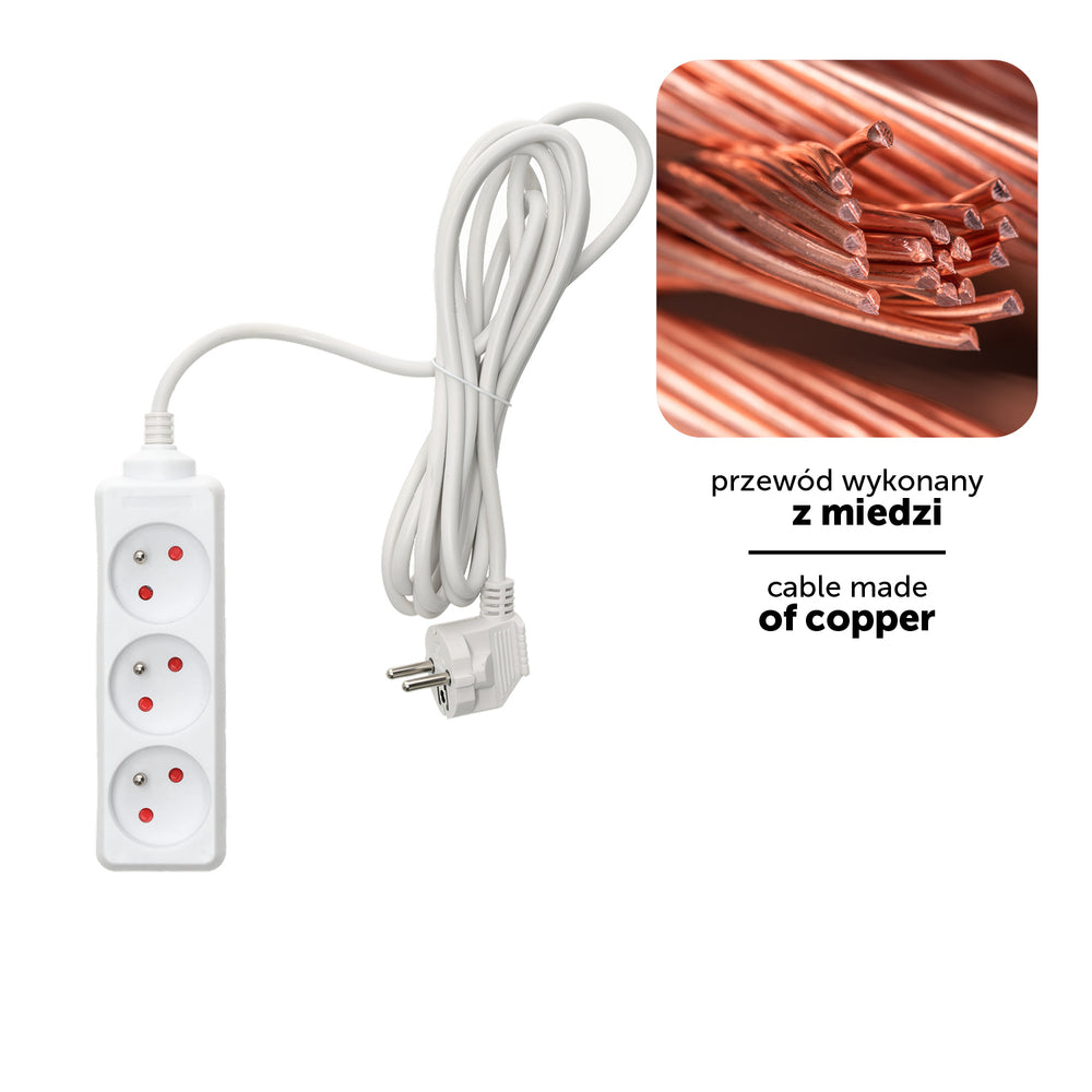 Extension cord KOBI LINEA 3gn/3m/Zu white Kobi