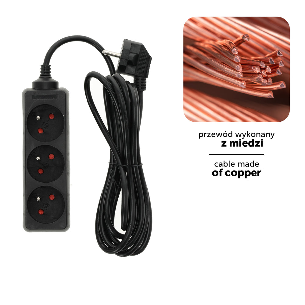 Extension cord LINEA 3gn/3m/Zu black Kobi
