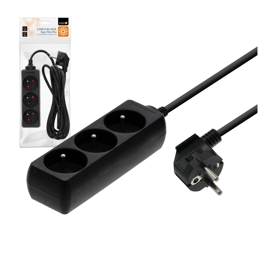 Extension cord LINEA 3gn/3m/Zu black Kobi