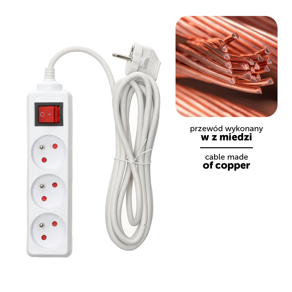 Extension cord KOBI LINEA 3gn/3m/Zu+W white Kobi