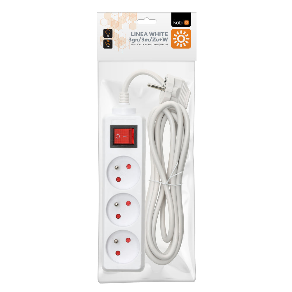 Extension cord KOBI LINEA 3gn/3m/Zu+W white Kobi