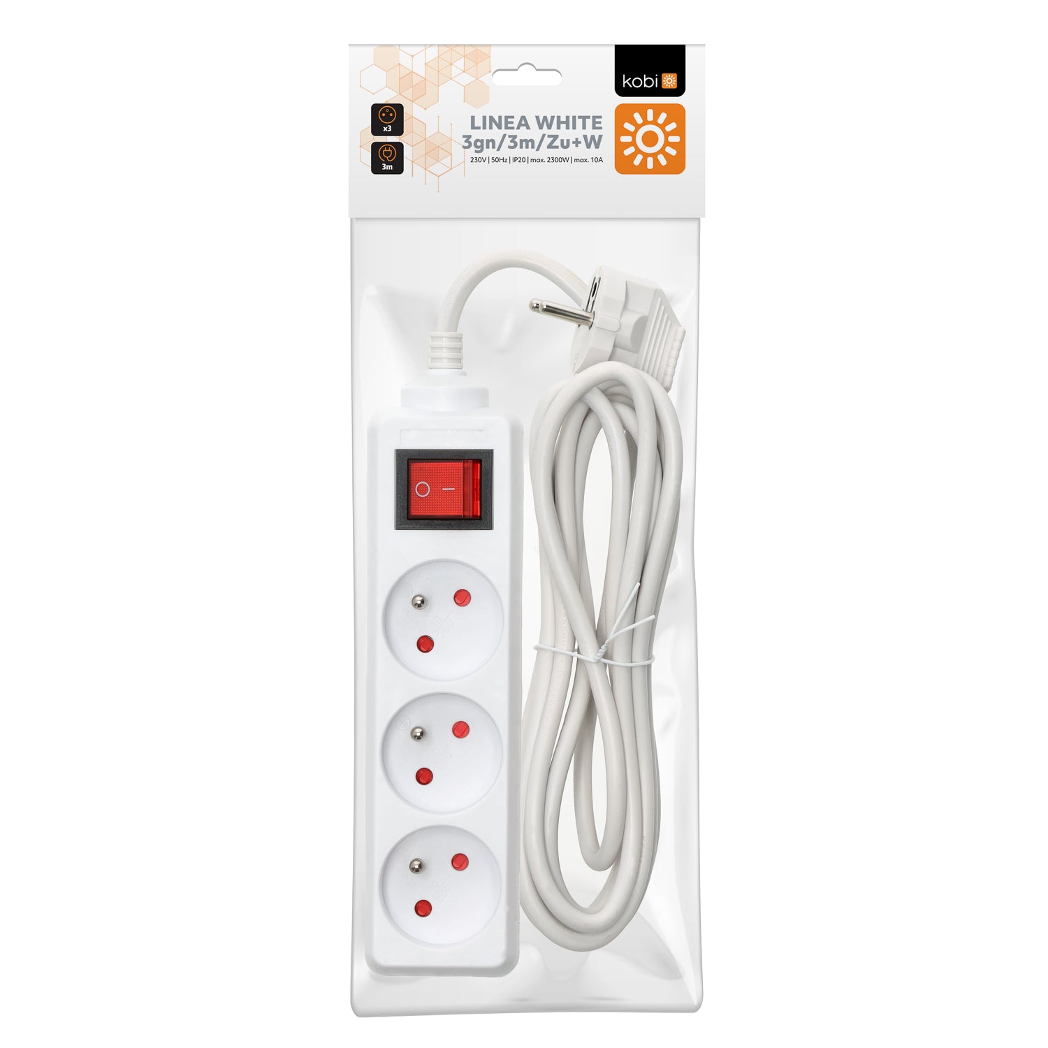 Extension cord KOBI LINEA 3gn/3m/Zu+W white Kobi