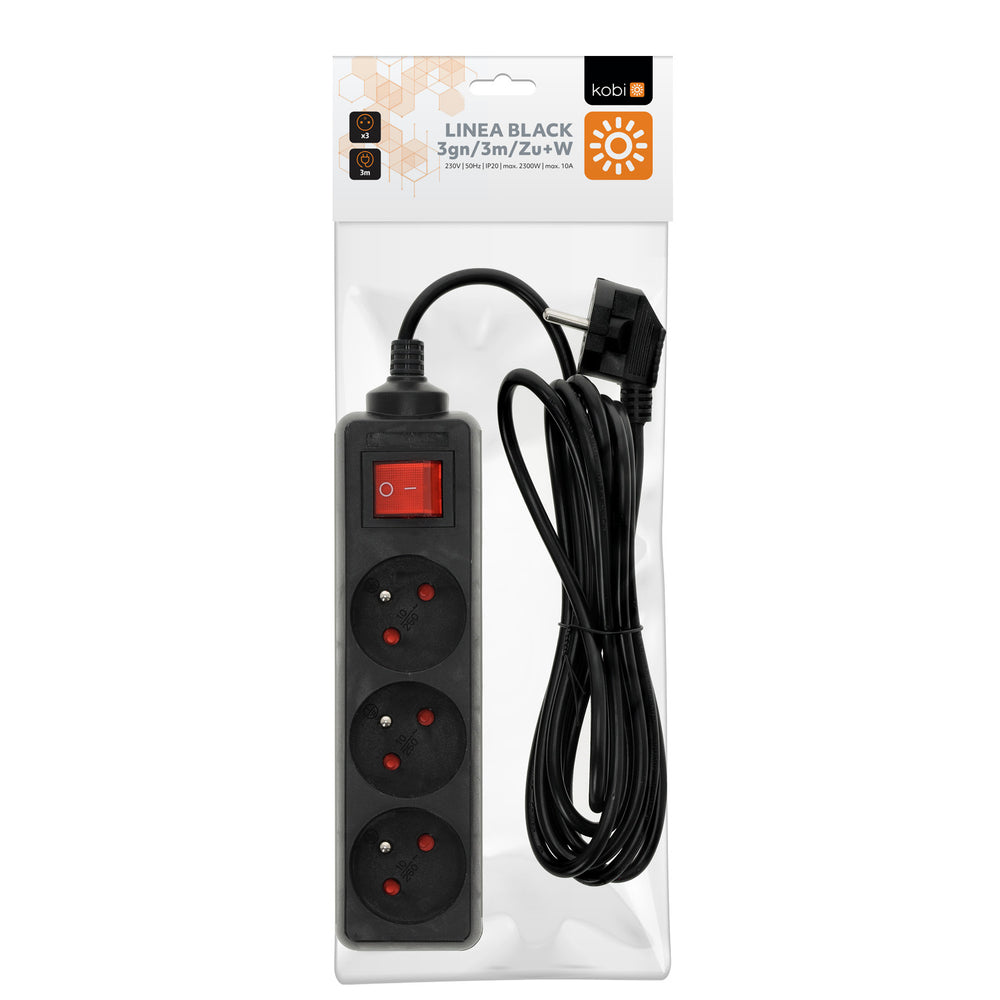 Extension cord LINEA 3gn/3m/Zu+W black Kobi
