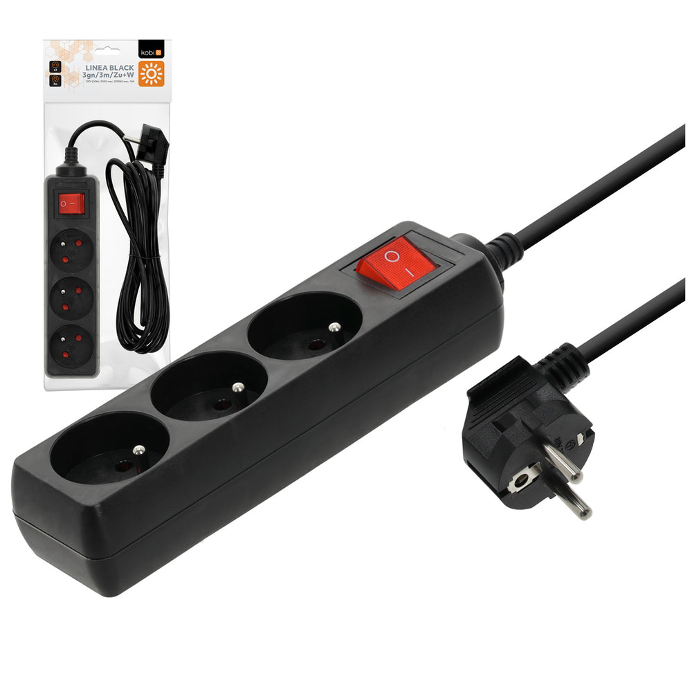 Extension cord LINEA 3gn/3m/Zu+W black Kobi