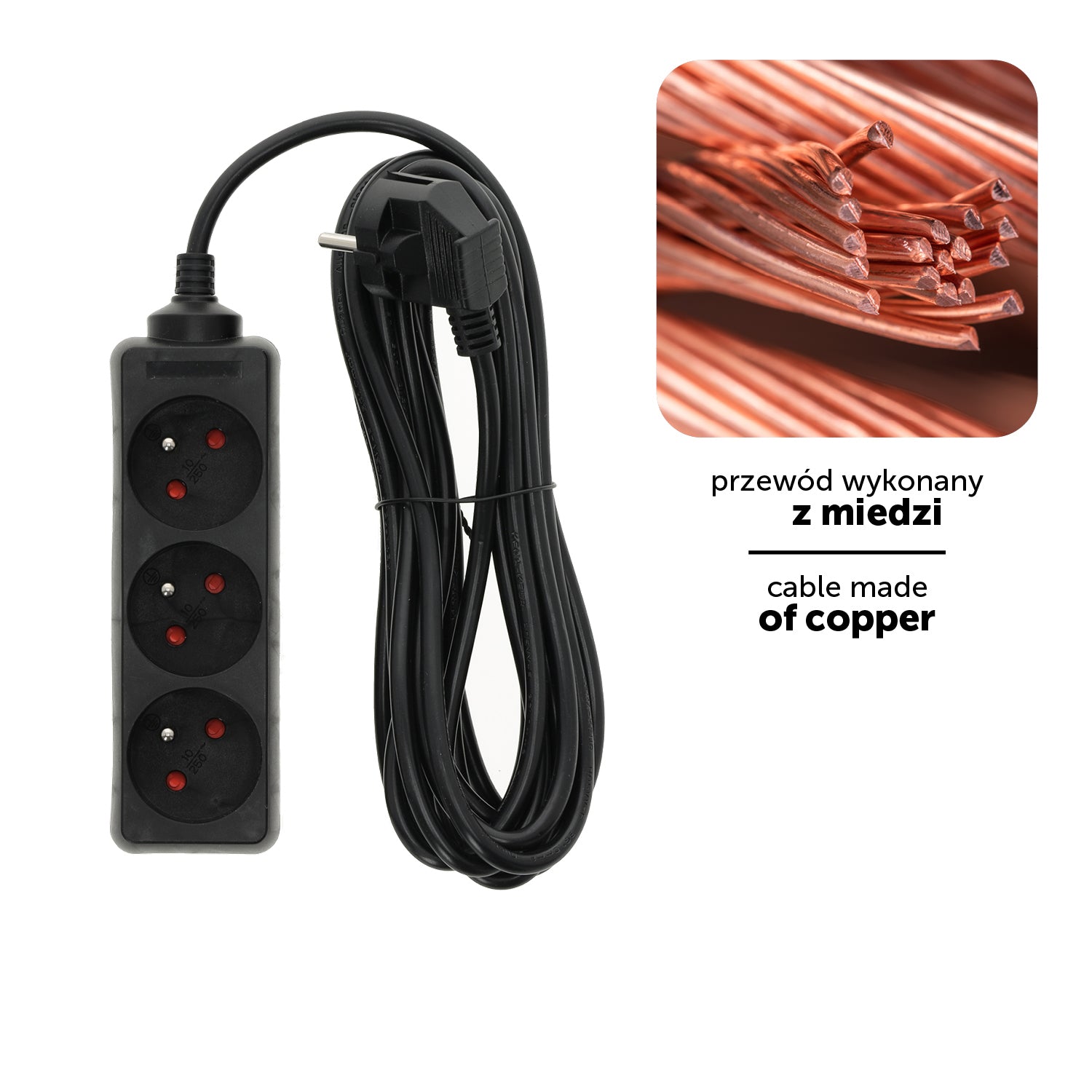 Extension cord LINEA 3gn/5m/Zu black Kobi