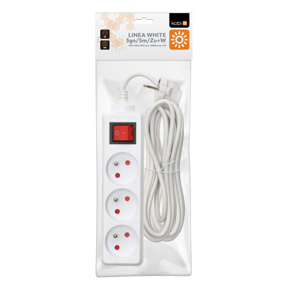 Extension cord KOBI LINEA 3gn/5m/Zu+W white Kobi