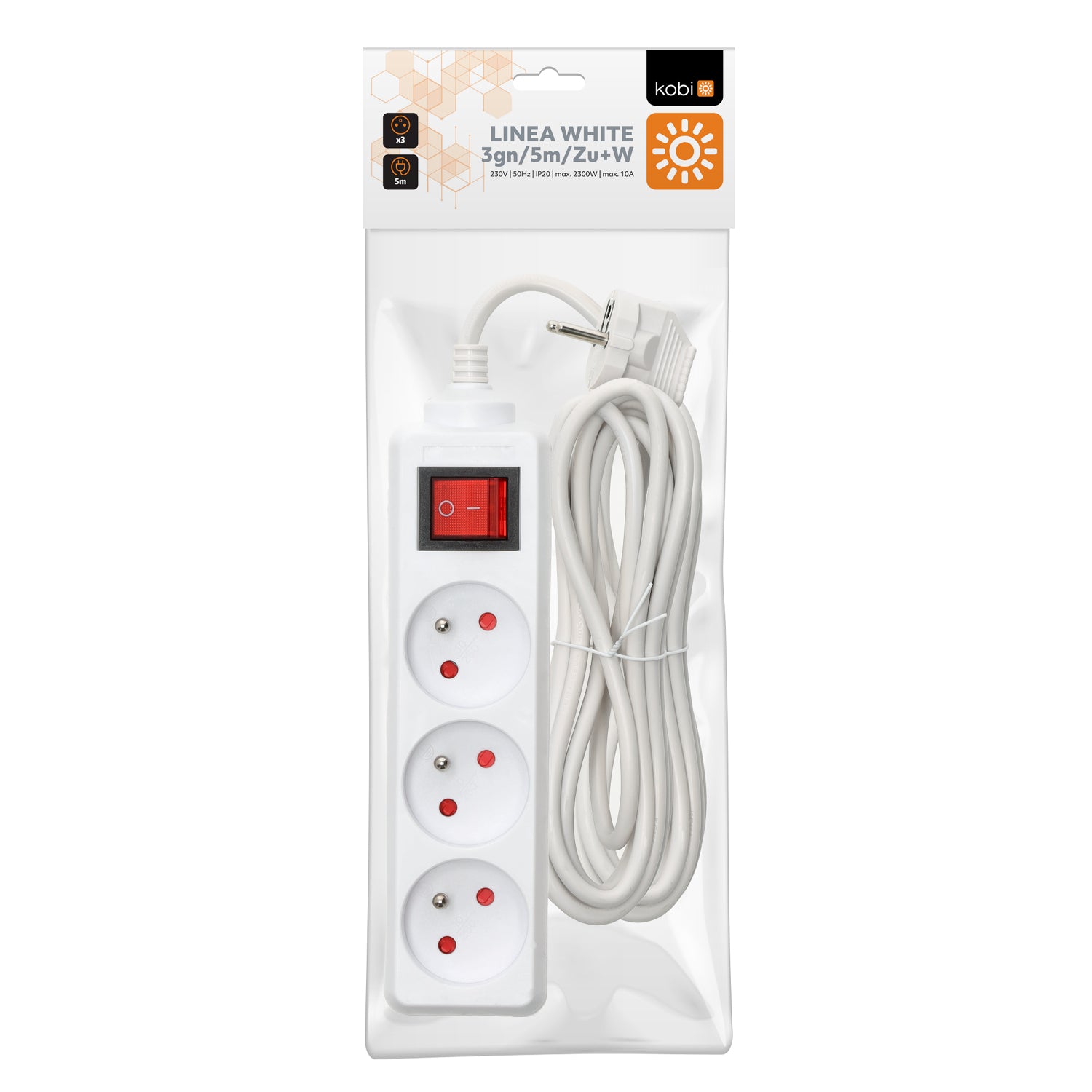 Extension cord KOBI LINEA 3gn/5m/Zu+W white Kobi