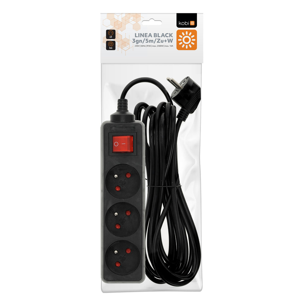 Extension cord LINEA 3gn/5m/Zu+W black Kobi